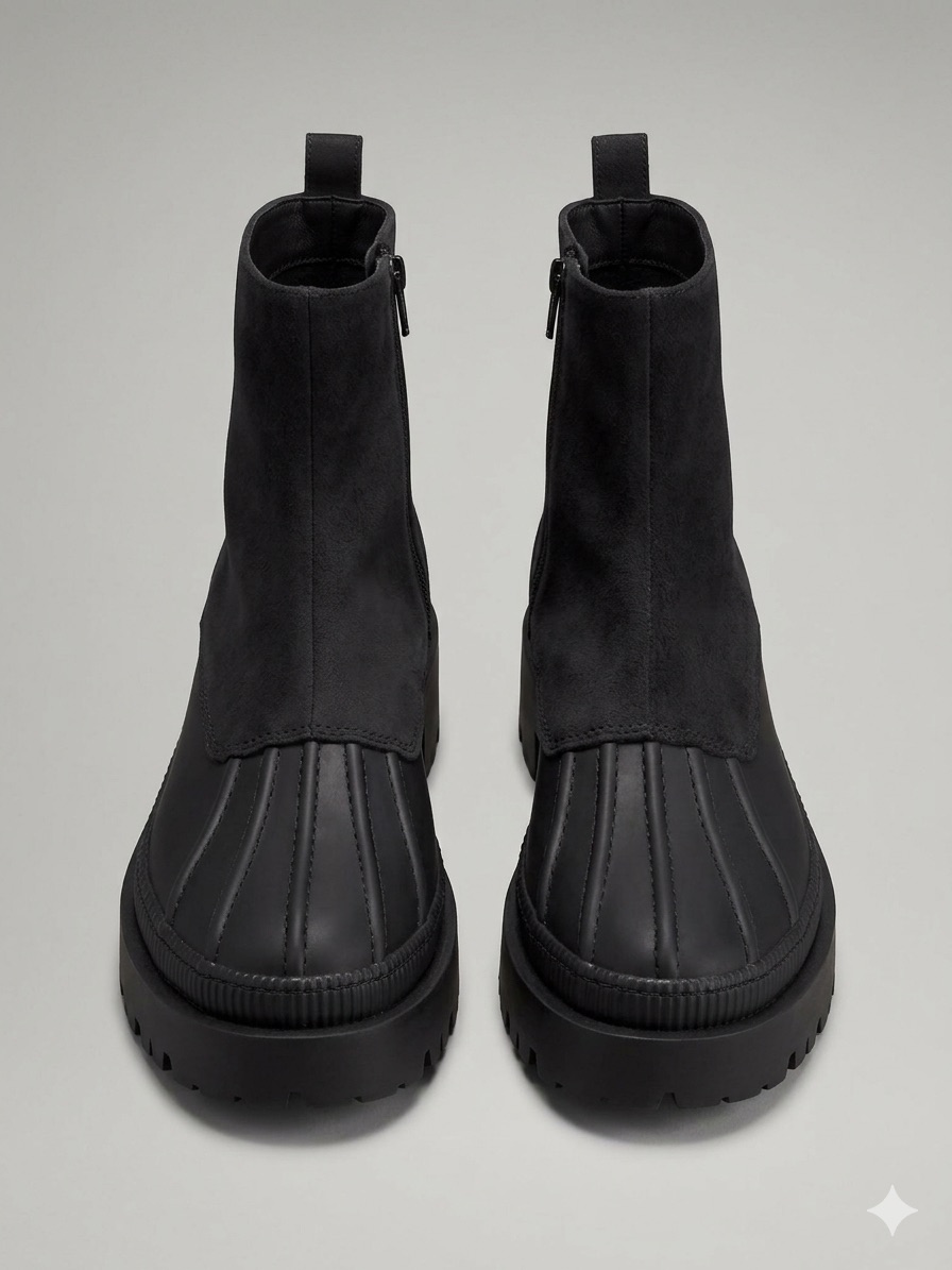 Black Ankle Duck Boots With Side Zipper